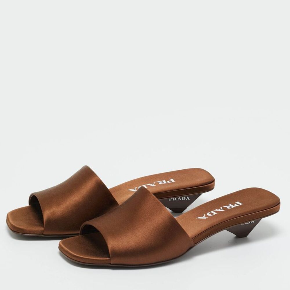 Prada Brown Satin Slide Sandals Size 36.5 - Picture 2 of 7